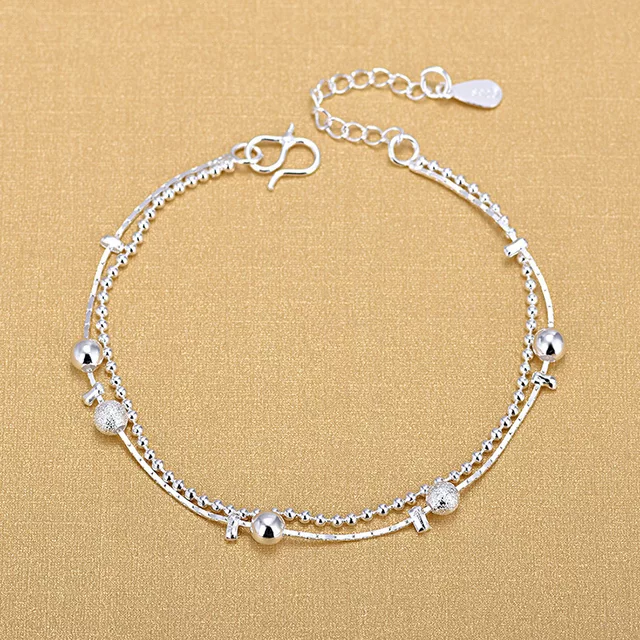 925 Sterling Silver Frosted Ball Chain Bracelet