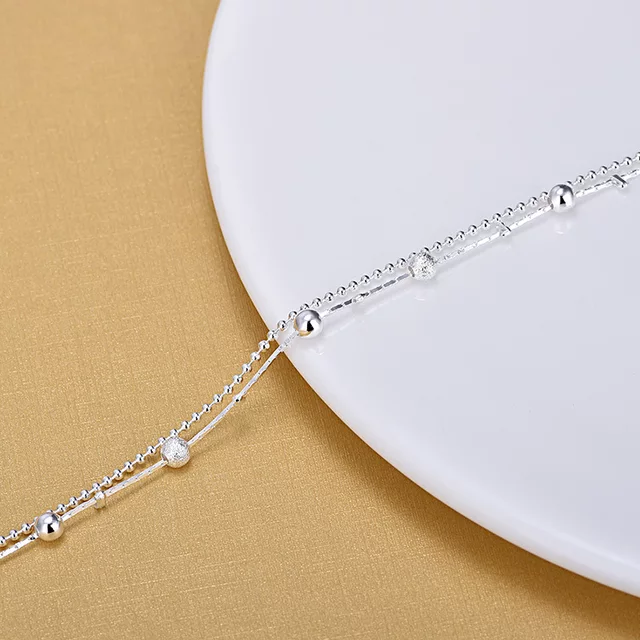 925 Sterling Silver Frosted Ball Chain Bracelet