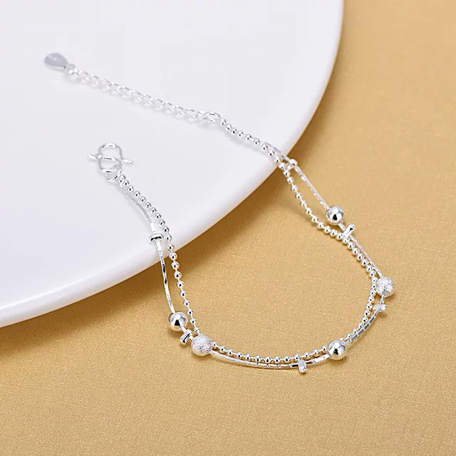 925 Sterling Silver Frosted Ball Chain Bracelet